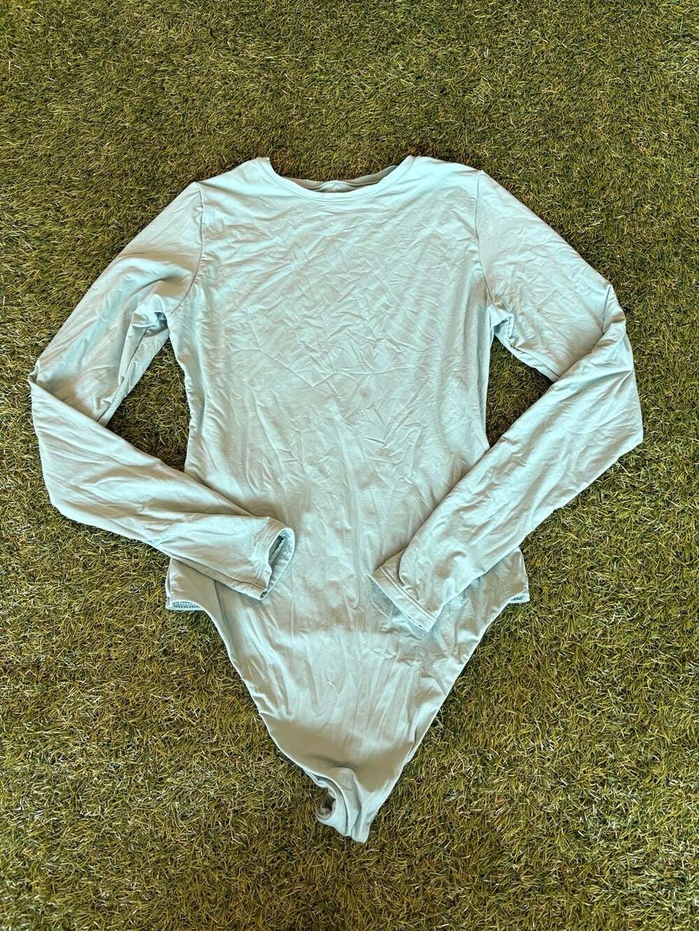 Auden Luxury Collection Women's Long Sleeve Crew Neck Thong Bodysuit Light Green